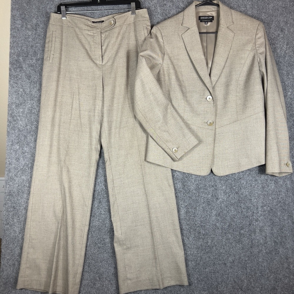 Jones New York Petite Pant Suit Womens 14P Beige Career Business Office Set